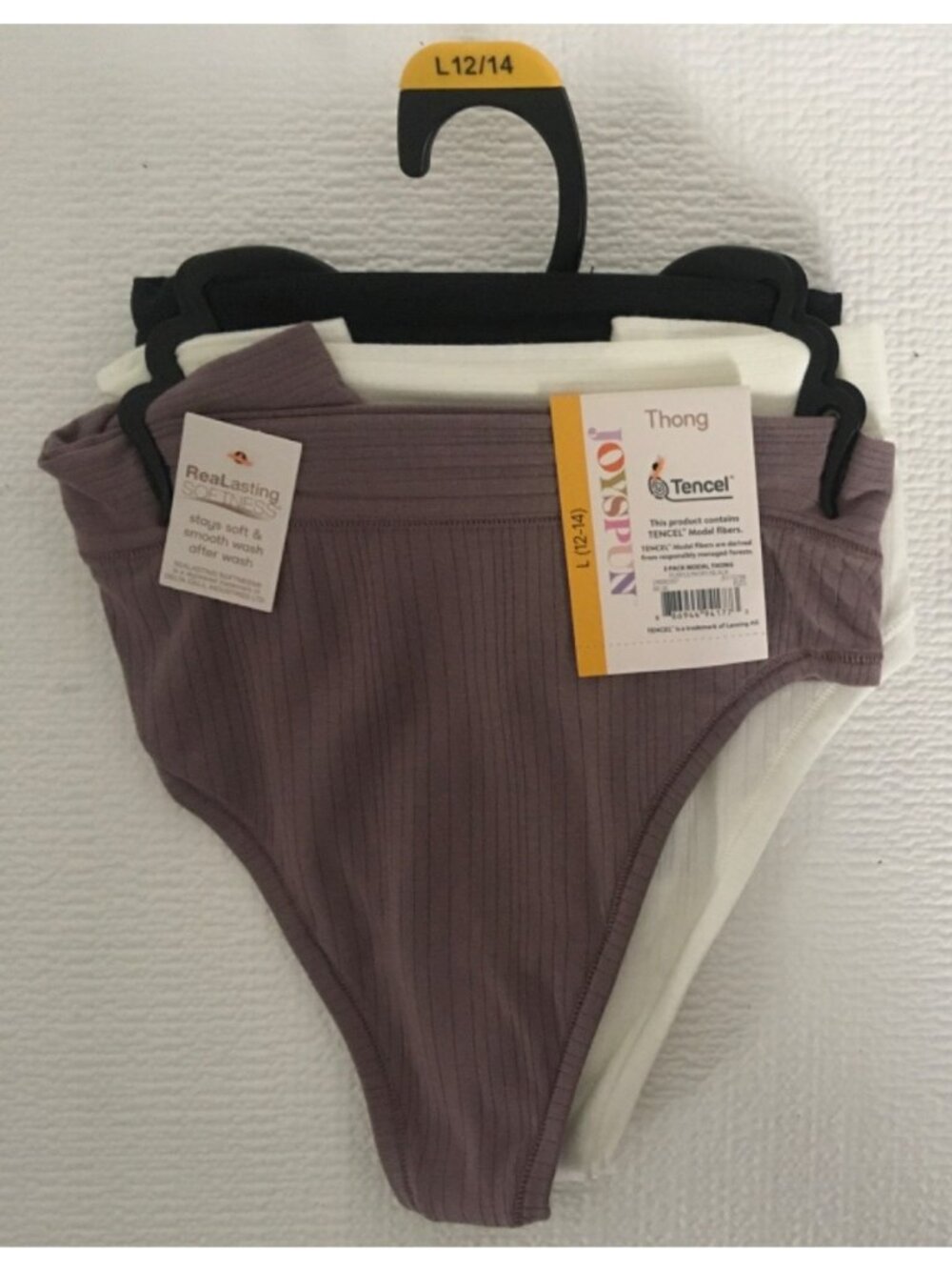 Joyspun 3 Pack Modal Thong Underwear Size L 12 to 14 Purple Cream Black New